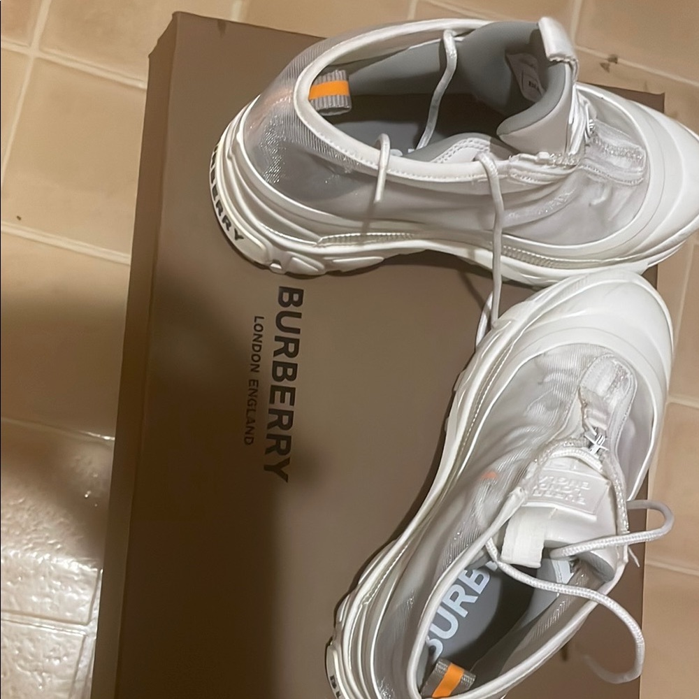 Burberry White High-Top Sneakers with Zip